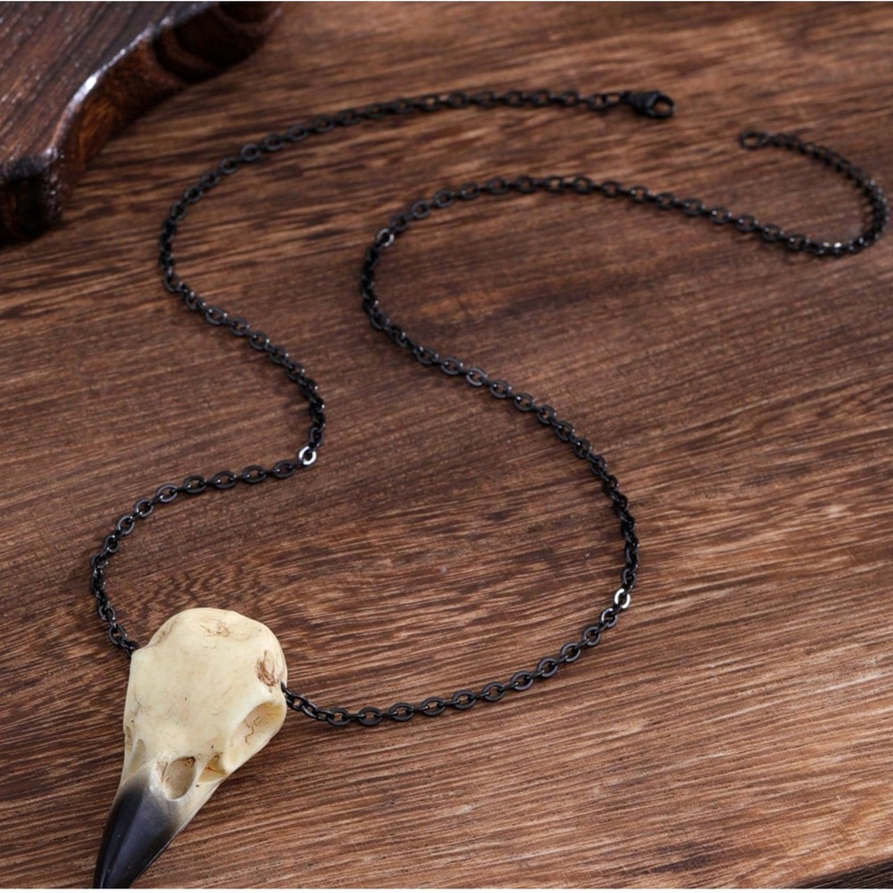 Raven Bird Skull Pendant Necklace Resin Costume Jewelry Gothic Black Chain 60cm